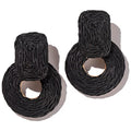 Statement Raffia Earrings Cute Boho Earrings Rattan Dangle Earrings Handmade Straw Wrap Earrings Summer Drop Dangling Earrings for Women Teen Girls - color: Black2