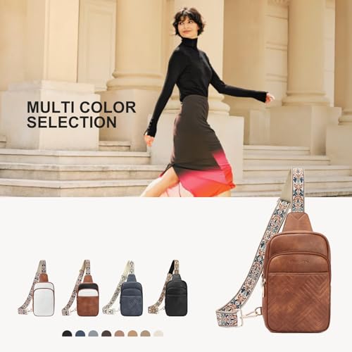 BOSTANTEN Sling Bag Quilted Crossbody Bags for Women Cross Body Purse Leather Fanny Pack with Adjustable Guitar Strap - color: A-brown