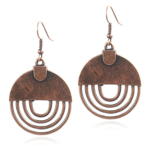 Handmade Unique Bohemian Tribal Hoop Spiral Earring Vintage Gold Silver Geometry Dangle Drop Earrings for Women - color: Brown