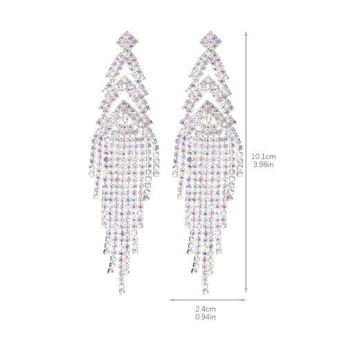 Rhinestone Tassel Earrings Sparkly Long Fringe Crystal Chandelier Dangle Drop Earrings Wedding Party Prom Earrings Premium Iridescent Earrings Wedding Party Jewelry Gifts for Women - color: Silver5