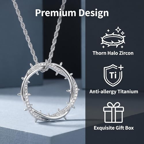 Retro Thorn Crown Pendant Necklace - Premium Brass 5A Zircon, Gold/Silver, Men's Niche Hip Hop Jewelry, W/ 2mm 24-Inch Twist Chain (2mm*24Inch,Silver)