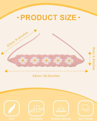 HAIMEIKANG Hippie Hair Bandanas Headbands for Women Boho Headband Knit Hair Bands Floral Head Wrap for Girls(Beige+Blue+Pink) - color: Beige+Blue+Pink