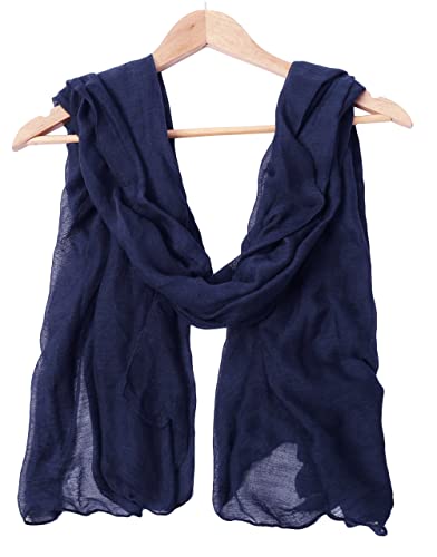 woogwin Women's Cotton Scarves Lady Light Soft Fashion Solid Scarf Wrap Shawl - color: Navyblue