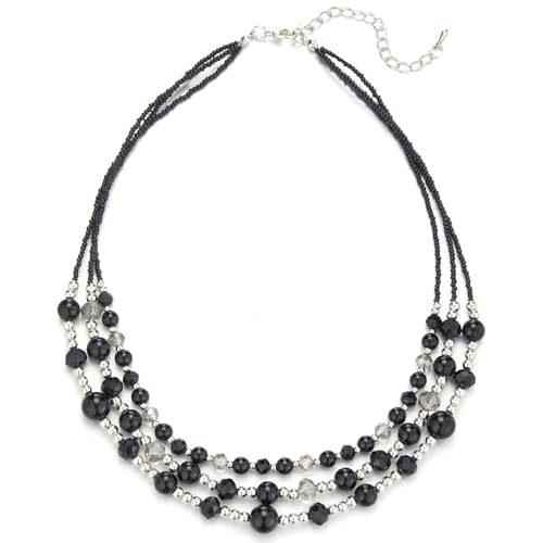 Noessla Beaded Statement Necklaces for Women Layered Chunky Bead Necklace Fashion Costume Jewelry Gifts for Mom - color: Black
