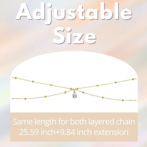 Belly Chain Body Jewelry for Women - Adjustable Waist Chain Gold Belly Accessories Beach Chain Belt Waist Jewelry with Zircon, Gift for Her