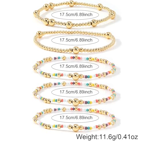 14K Gold Plated Beaded Bracelets Stack Set for Women,Stretch Boho Colorful Beads Ball Jewelry Friendship Summer Trendy - color: Colorful Pink