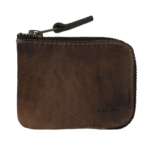 Hide & Drink, Full Grain Leather Zippered Card Wallet for Men and Women, Coin Pouch, Money Holder, Pocket Organizer, Handmade, Bourbon Brown - color: Bourbon Brown
