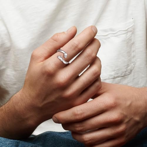 Vito 925 Sterling Silver Adjustable Open Spoon Ring for Women Men, Lotus Sunflower Snake Spoon Band Rings Feather Hug Witches Knot Inspirational Jewelry Gift for Wife - style: hug ring-silver