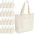 Reginary 16 Pcs Canvas Tote Bags Bulk with Outer Pocket 18 Inch Reusable Shopping Grocery Blank Tote Bag for Women Mother DIY (White) - color: Beige