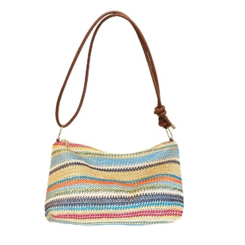 Women's Woven Beach Shoulder Handbag Colorful Straw Tote Bag Summer Vacation Crossbody Bag - color: 1343colorful