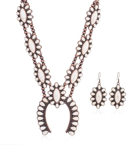 Montana West Rustic Couture's Western Jewelry Set for Women Cowgirl Vintage Western Necklace Earring - color: C-White
