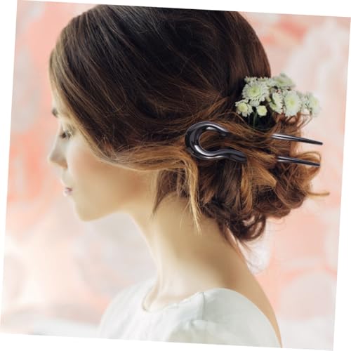 VOSAREA 3 Pcs U-shape Leopard Print Resin Hair Pins Hair Forks Double Prongs for Women Wedding Updo and Daily Styling