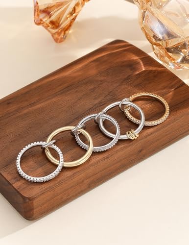 Statement Rings for Women, 18k Gold Plated Stackable Cubic Zirconia Rings, Silver Gold Multi Ring Mixed Metals Stackable Ring Set for Women Non Tarnish - size: 7