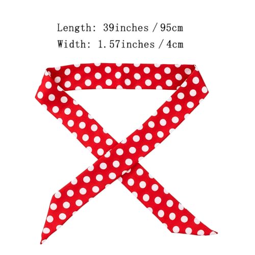 10 Pcs Long Thin Small Skinny Scarf Satin Neck Tie Ribbon Choker for Women Girls - color: Dot Red