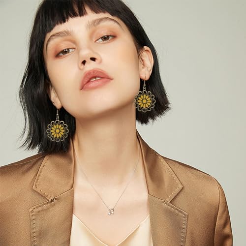 Bohemian Lightweight Vintage Copper Enamel Flower Hollow Dangle Drop Earrings Handmade Retro Circle Floral Hook Earrings For WomenJewelry Gifts - color: Yellow