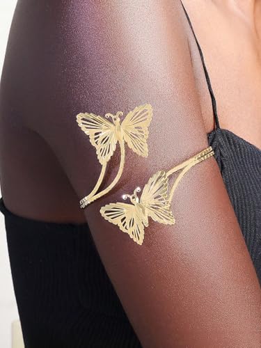 Gold Arm Cuff Bracelet Adjustable Upper Arm Cuff Bangle Butterfly Flower Bracelet Summer Beach Essentials Jewelry for Wome - style: gold butterfly