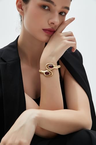 Gold Cuff Bracelet for Women Silver Beaded Bracelets Open Bangle Stackable Stretch Bead Bracelet Boho Jewelry Gifts for Wife Couple - style: Gold Chunky Bracelet