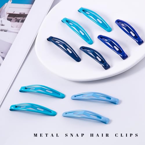 16 PCS Snap Hair Clips Metal Barrettes for Women Non Slip Barrettes for Thick and Thin Fine Hair,Bright Multiple Blue,2.36 x 0.43 Inches. - color: Bright Multiple Blue