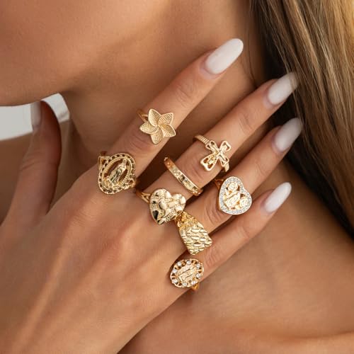 FUTIMELY Boho Retro Stackable Rings Sets for Women Knuckle Joint Finger Knuckle Nail Ring Sets Moon Stars Stack Preppy Statement Rings Cute Trendy Stuff Jewelry - style: F-8PC-Cross Rings