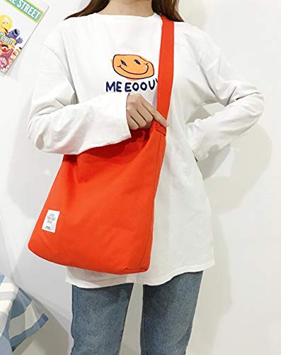 Covelin Women's Retro Large Size Canvas Shoulder Bag Hobo Crossbody Handbag Casual Tote - color: Orange