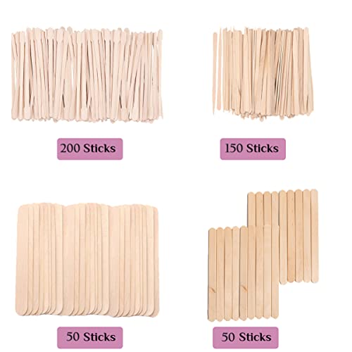 Mibly 4 Style 500 Pcs Assorted Wooden Wax Sticks for Body Legs Face and Small Medium Large Sizes Eyebrow Waxing Applicator Spatulas for Home and Spa Usage - size: Assorted Pack of 500
