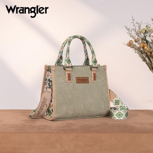 Montana West Wrangler Tote Bag for Women Aztec Western Retro Purse Top Handle Handbags - color: B-aztec-green