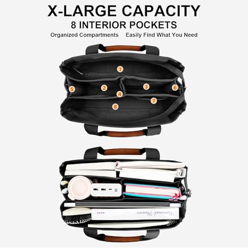 KKXIU Canvas Tote Bag for Women with Zipper and Compartments Crossbody Large Bible Messenger Purse Bag With Pockets | Canvas - color: Black, size: Large