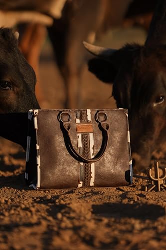 Montana West Wrangler Animal Print Tote Bag for Women Western Purse Boho Top Handle Satchel Handbag - color: Cow Coffee
