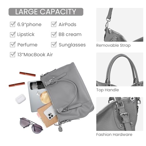 HESHE Genuine Leather Purses and Handbags for Women Tote Shoulder Bag Satchel Purse Top Handle Bags Hobo Crossbody Purse - color: Grey, size: Large