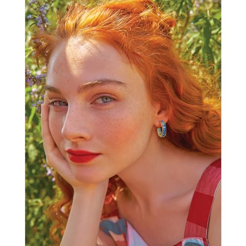 Trendy 14K Gold Plated Hoop Earrings for Women, Chunky Gold/Silver Earrings for Women Cubic Zirconia Baguette Hoop Earrings Heart Hoops Lightweight Hypoallergenic Jewelry,25mm/35mm/40mm/50mm - color: 01 Gold Aquamarine 25mm