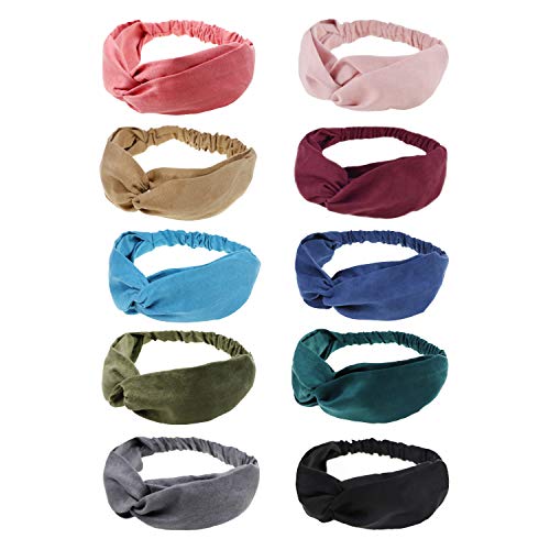 DRESHOW 10 Pack Boho Headbands for Women Girls Elastic Back Criss Cross Hair Band Twisted Head Wrap Solid Hair Accessories - color: 10 Pack Style E