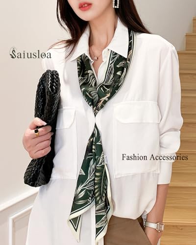 Purse Scarf For Handbags Head Scarves For Women's Hair Bags Scarfs Long Skinny Scarves Fashion Silky - color: A10-green Feather