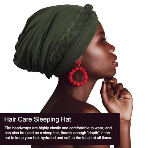African Women Turban Caps Pre-Tied Twisted Turbans Head Scarf for Women Hair Wraps Cover Beanie Cancer Chemo Headwear - color: 1 Pack Twisted Braid: Green