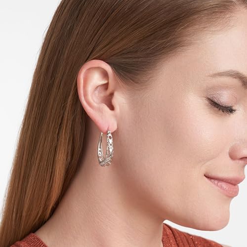 Amazon Collection Sterling Silver Filigree Oval Hoop Earrings - color: Silver
