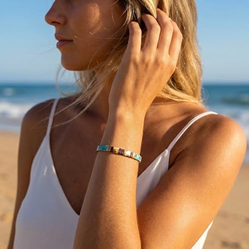 Sonateomber Tila Flat Beaded Stretch Bracelets for Women, Trendy Unique Colorful Square Beads Handmade Stack Bracelet Friendship Accessories Fashion Jewelry Gift - color: Black Bronze