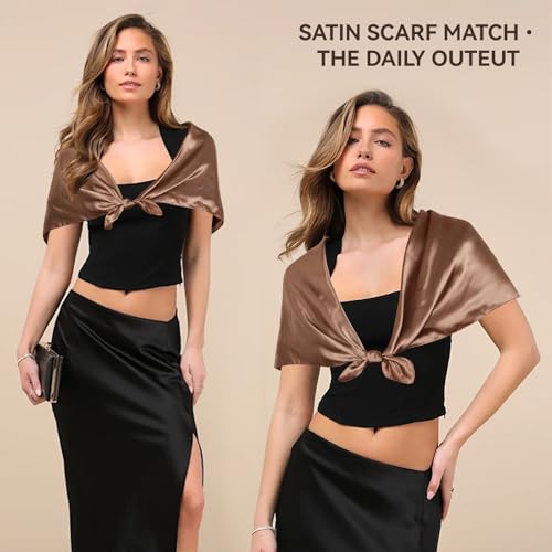 Head Scarf for Women Hair - 2 Pack 35" Square Satin Scarf, Silk Hair Scarf for Women Head Wrap for Sleeping - color: Black & Light Curry