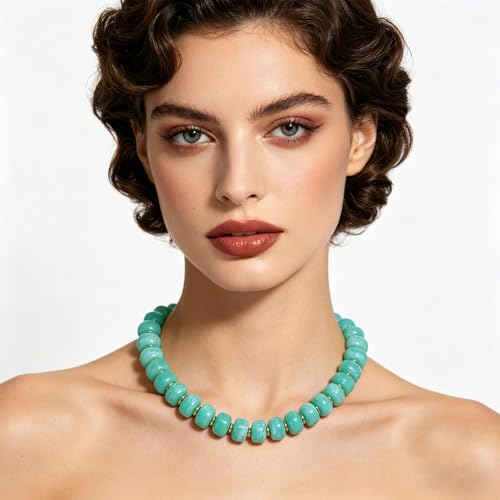 Chunky Colorful Beaded Necklaces for Women Big Bead Boho Choker Necklace Trendy Heart Statement Necklace Summer Beach Jewelry Mothers Day Gifts for Mom Daughter - color: Mint-Green Round Choker