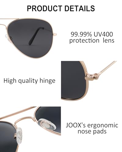 JOOX Polarized Aviator Sunglasses for Women Men, UV400 Protection Lens and Lightweight Metal Pilot Frame JX2775 - color: Shiny Gold/Grey