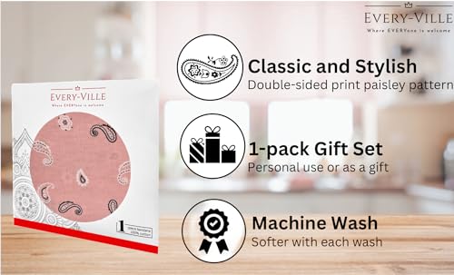 Gift Packaging Bandana for Men Women - 100% Cotton, Paisley, 22x22 In, 1 Pack - Large Bandanna Handkerchief Cowboy Hanky - color: Light Pink