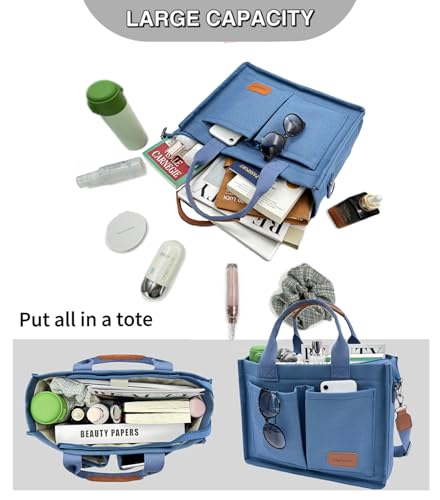 Large Canvas Tote Bag for Women Work Tote Bags with Pockets Laptop Crossbody Purses Everyday Bag Handbags for Travel - color: New Upgrade Plus Blue