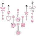BSJ4U 8Pcs Gold Pink Silver Belly Button Ring Dangle Navel Belly Piercing Jewelry Cute CZ Butterfly Heart Flower Bow Navel Belly Rings for Women 14G Hypoallergenic Surgical Stainless Steel Dainty Dangling Dangly Belly Button Piercing Pack - color: Pink Be
