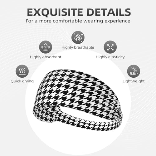 Black and White Houndstooth Elastic Headband Sweat Wicking Hair Accessory for Workout, Yoga, Daily Wear - color: 8