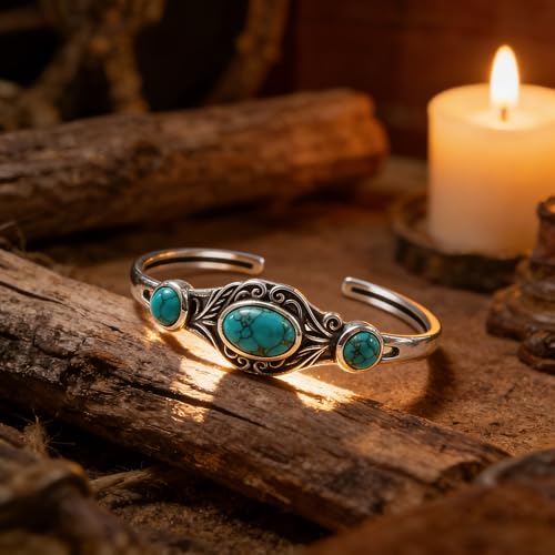 Genuine Turquoise Bracelet Cuff Bracelet for Women Mom 925 Sterling Silver Natural Turquoise Bangles Vintage Bracelet Boho Jewelry for Birthday Christmas Mother's Day Valentine's Day - style: Leaf 2