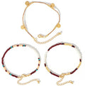 Beach shell sea star sea bead anklet set for Women, adjustable gold-plated Bohemian shell bracelet for ankle Fashion Layered anklet - color: Disc Bead 3Pcs