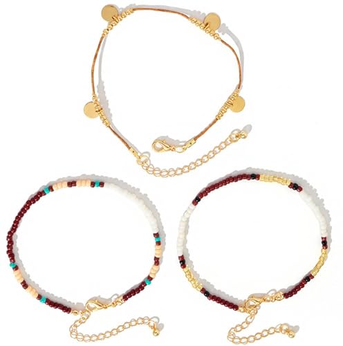 Beach shell sea star sea bead anklet set for Women, adjustable gold-plated Bohemian shell bracelet for ankle Fashion Layered anklet - color: Disc Bead 3Pcs