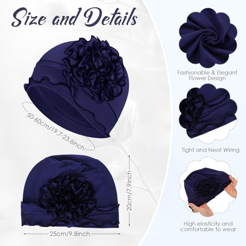 Geyoga Cotton Chemo Headwear Turban for Women Soft Elastic Cancer Hat Cancer Sleep Caps Head Wraps for Women with Hair Loss - color: Blue