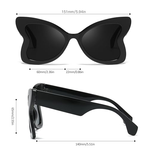 Chicid Oversized Butterfly Sunglasses for Women, Funky Sunglasses with UV400 Protection Non-Polarized Lenses - color: A04 Black Framen/Grey