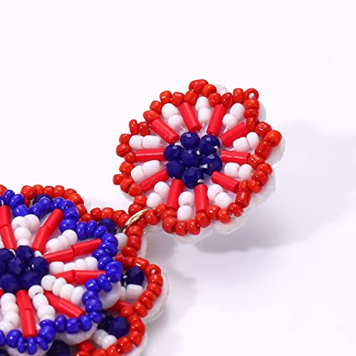 Statement Beaded Drop Earrings for Women Layered Bead Dangle Earrings - color: red blue white