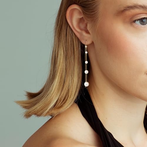 NECOCY Gold Dangle Earrings for Women Non Tarnish 14K Gold Plated Drop Wedding Hypallergenic Earring Dainty Long Hanging Chain CZ Pearl Threader Earrings Trendy Silver Plated Jewelry for Women - style: Gold&Style1