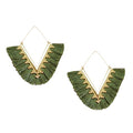 Tassel Hoop Earring Statement Thread Dangle Earrings Stylish Long Fringe Drop Earrings Lightweight Long Swingy French Hook Earrings for Women - color: A Olive Green